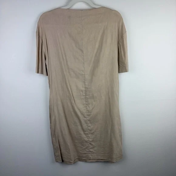 Theory Beige Linen Blend Shift Dress Minimalist Core Short Sleeve S - Picture 2 of 6